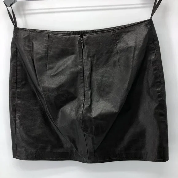 Theory Size 2 Leather Black Brown Chocolate Dark Brown Mini Skirt - Picture 12 of 16